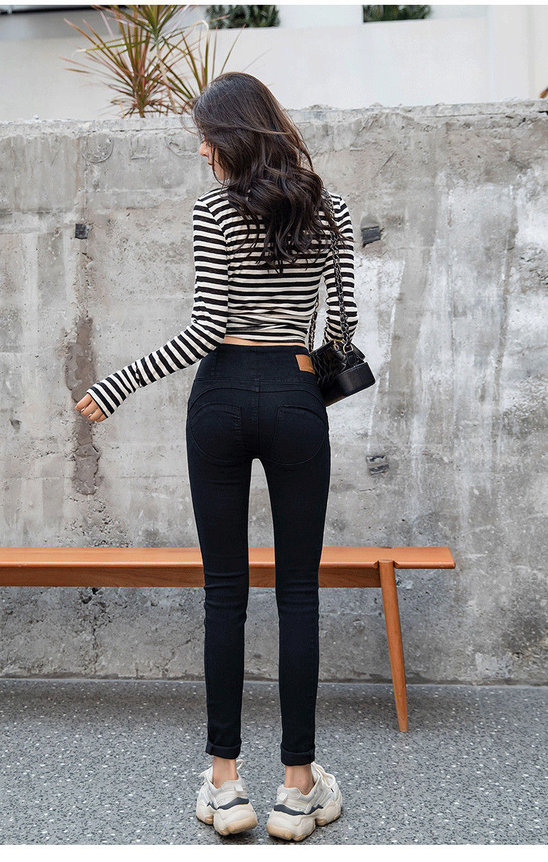 女装新款蜜桃臀牛仔裤女白色弹力紧身小脚裤2021春季大码提臀高腰牛仔