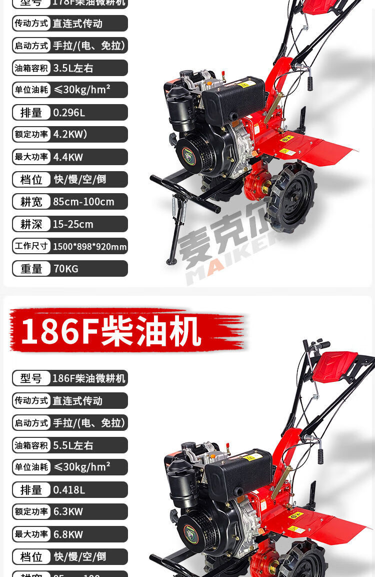 微耕机新型柴油旋耕机多功能开沟除草耕田机农用犁地汽油耕地机 195f