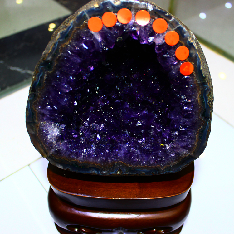 天然紫晶洞石 聚宝盆 紫水晶洞 紫晶洞乌拉圭钱袋子原石摆件 d04款15.