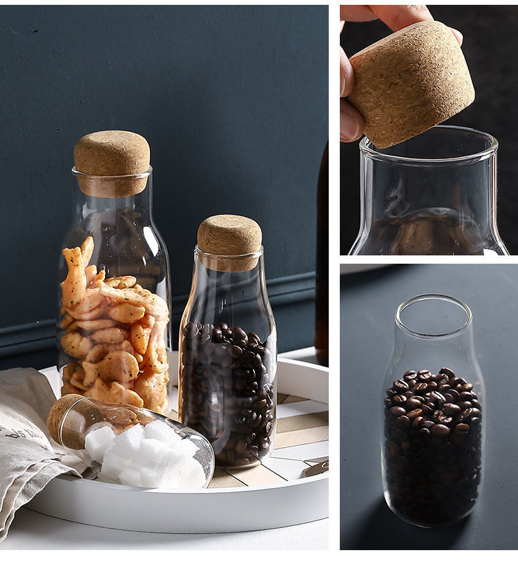 精选软木塞无铅玻璃瓶子密封罐带盖可爱储物花茶叶罐小号圆形透明家用