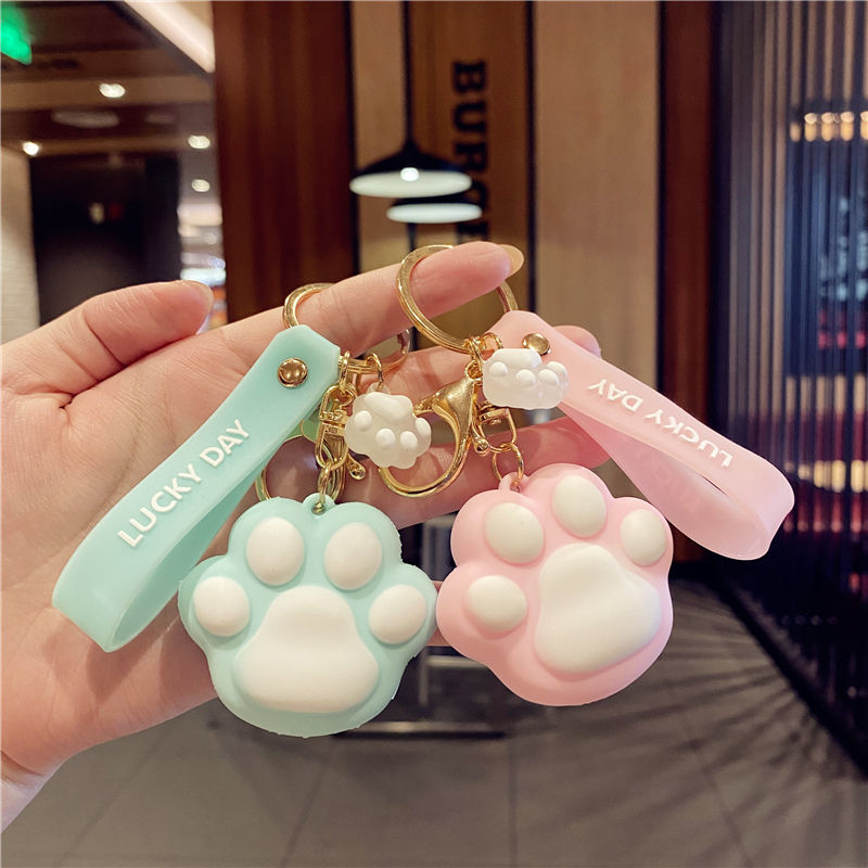 卡通创意猫爪钥匙扣女可爱少女心钥匙链汽车挂饰书包挂件毕业礼物橘黄