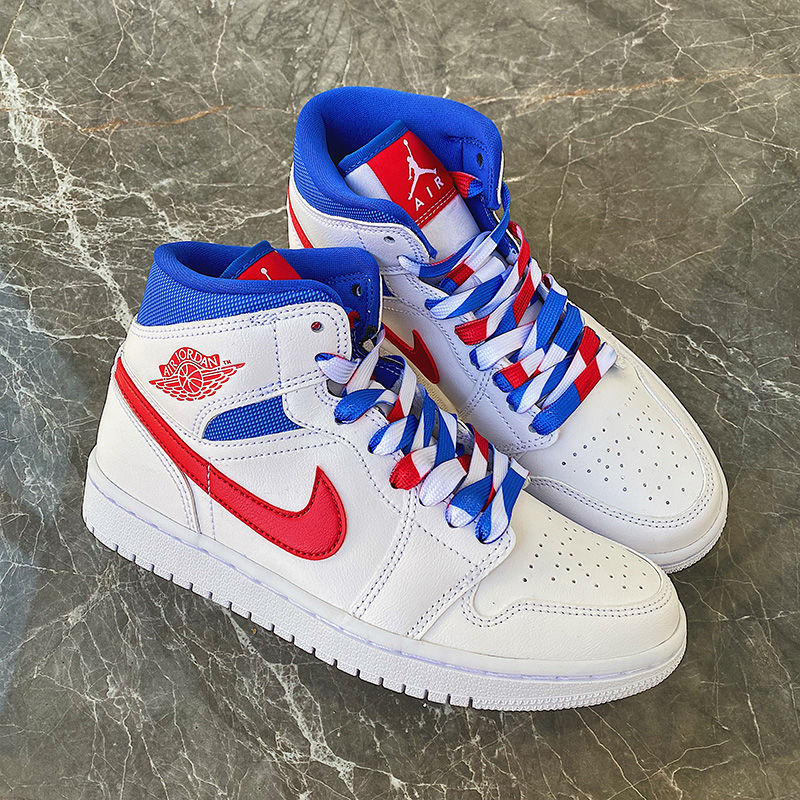 适配耐··克aj·1mid樱花粉烟灰爱国者影子三色拼接男女鞋带 爱国者