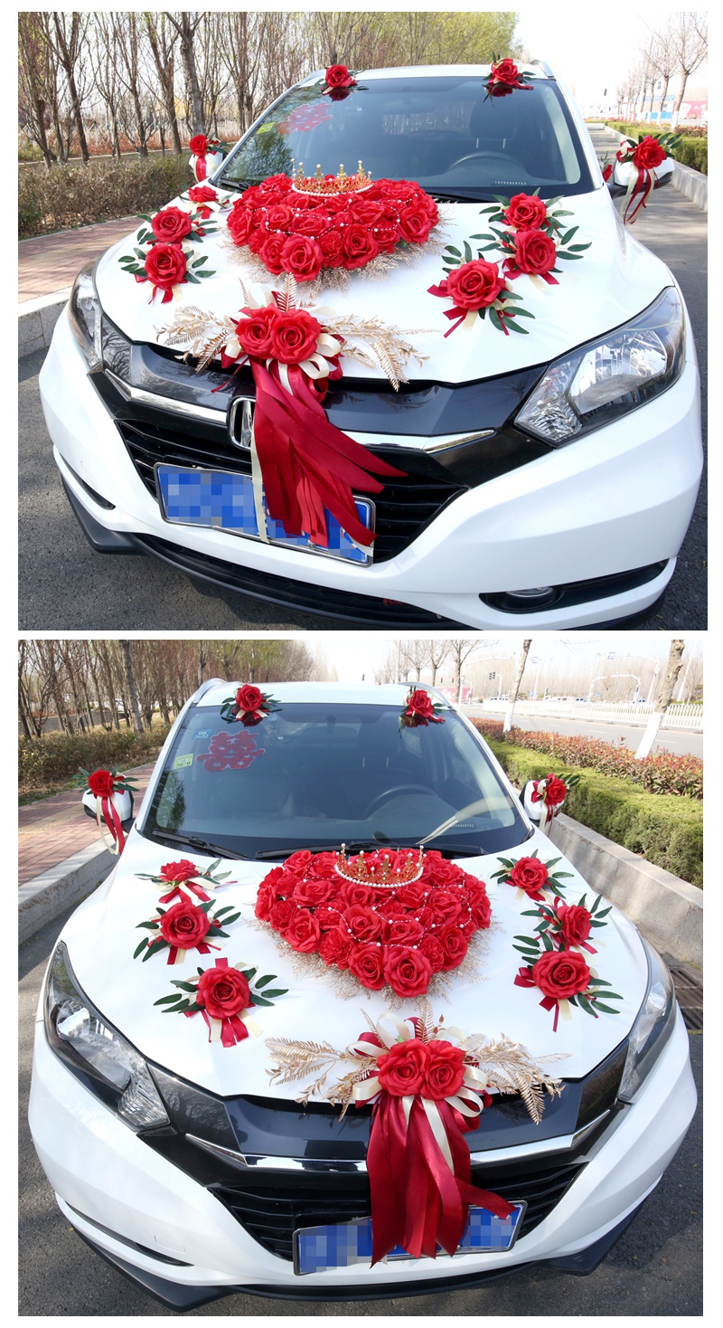 婚车拉花 婚车装饰车头花主车拉花车队花套装结婚车花仿真车花布置