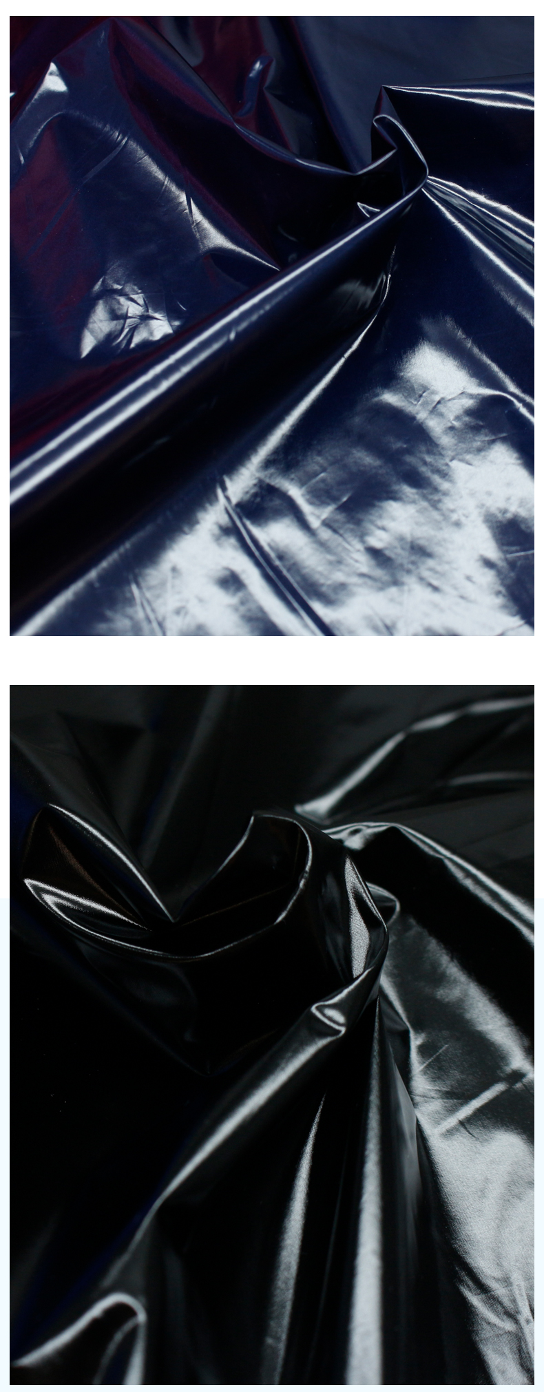 mingzhitex轻薄高亮380t绒服面料免洗亮pu尼丝纺漆皮亮皮防水防绒布料