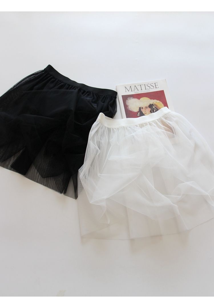 半身裙短裙衬裙假下摆遮胯打底裙叠穿内搭网纱裙单层透明罩裙 白色