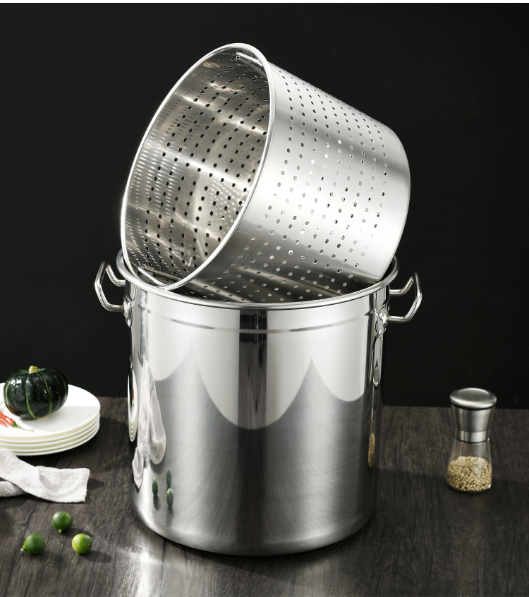 304不锈钢加厚漏桶沥水桶小龙虾桶多用商用卤虾桶卤水桶汤桶内胆45cm