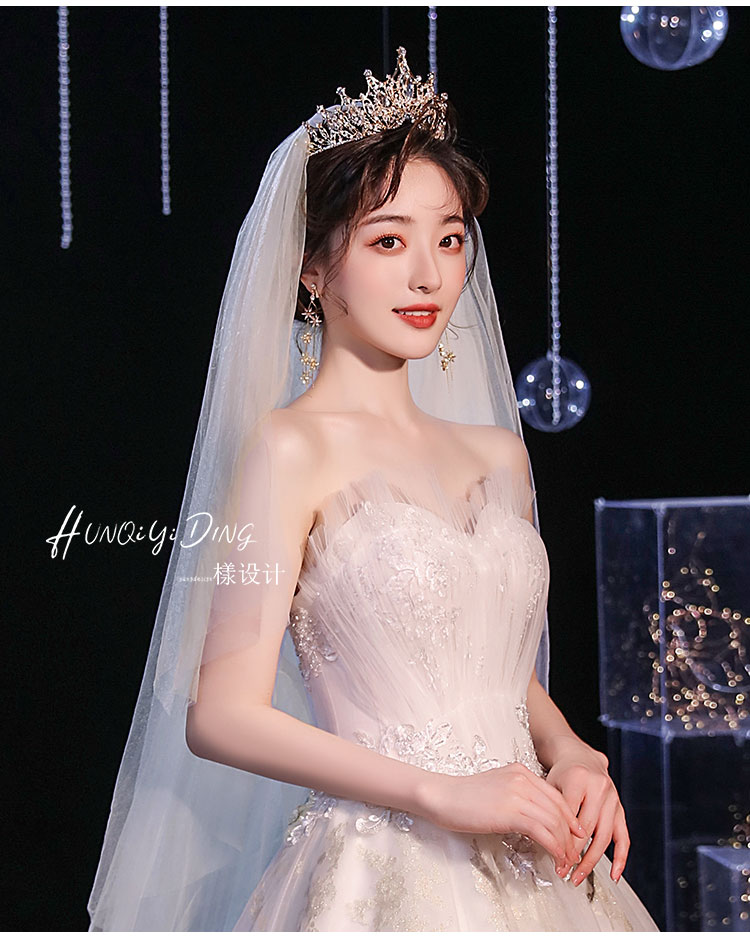 乐贝姿新娘皇冠婚纱头纱女森系结婚网红拍照道具复古盖头蓬纱头饰耳环