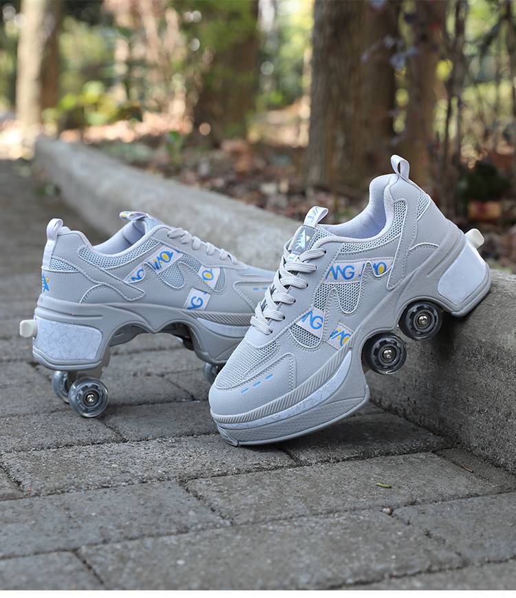 暴走鞋四轮成人四轮暴走鞋儿童双排轮滑轮鞋男孩隐形滑冰学生成人变形