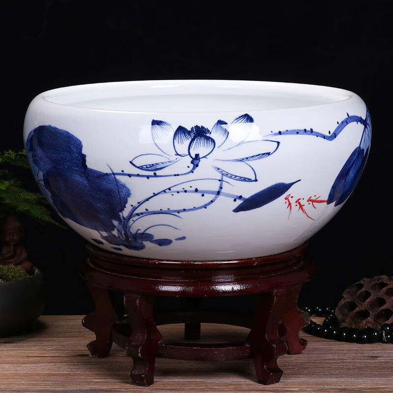 60煊笙凯景德镇陶瓷鱼缸碗莲睡莲盆荷花缸大号乌龟养鱼盆家用招财