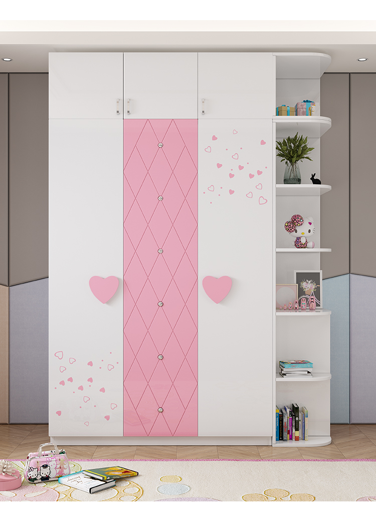 房衣柜现代简约家用公主粉色卡通整体烤漆二三四门卧室大衣柜 0.
