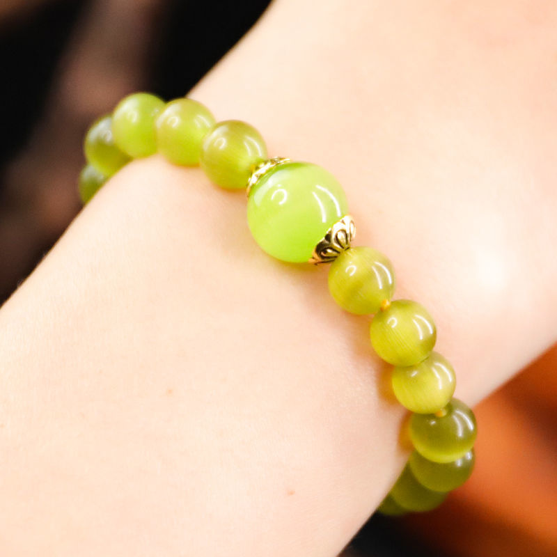 liyan白猫眼石手链女白色冰种水晶手串轻奢精致转运珠闺蜜情侣学生手