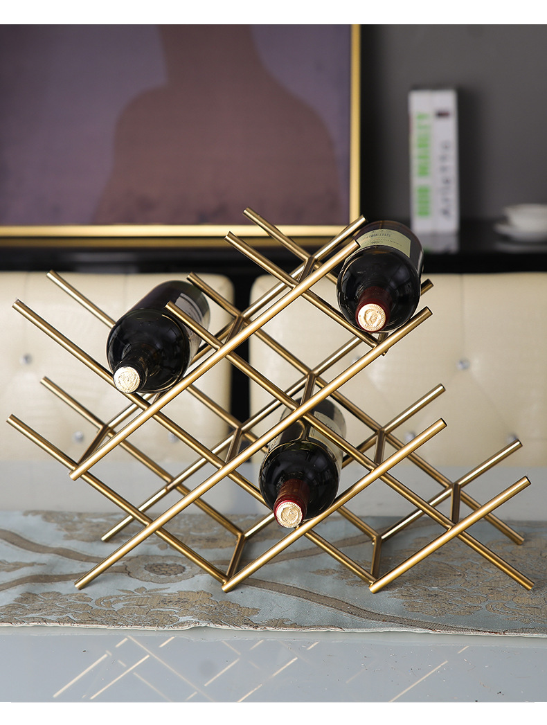 轻奢红酒架客厅金属创意工艺品酒柜餐桌美式展示软装饰品摆件铜本色