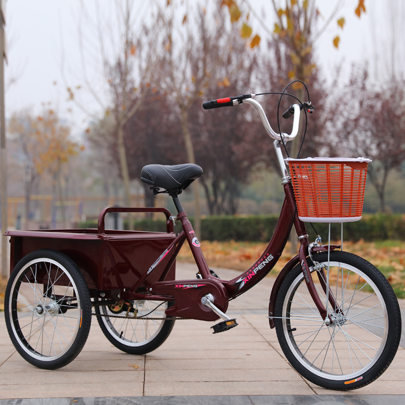 成人脚踏三轮车中老年小型轻便代步三轮自行车老人脚蹬车人力车 酒