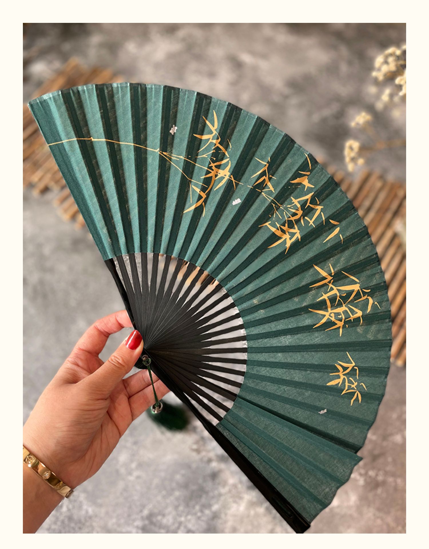 温客行7寸男扇墨绿竹林便携古风中国风折扇纳凉汉服扇子 和平鸽油漆骨