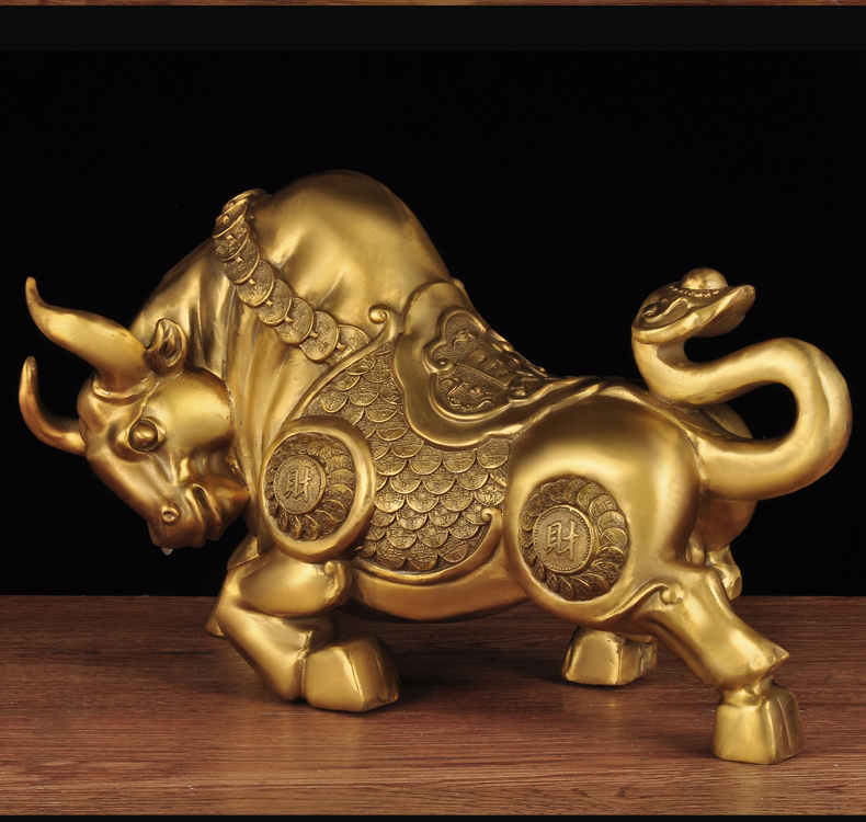 莲善堂全铜牛摆件风水牛低头金钱牛家居客厅办公室桌招财工艺品开业