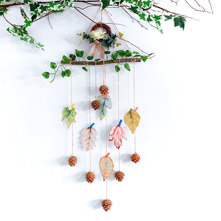 墙上挂照片装饰手工麻绳树枝松果壁饰客厅墙饰房间室内装饰照片挂件