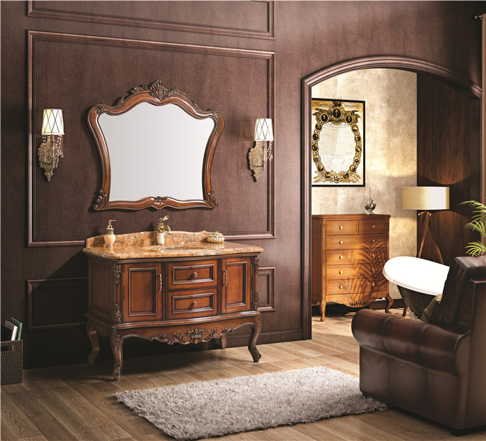 盆欧式浴室柜组合仿古橡木卫浴柜落地洗漱台洗脸盆卫生间实木洗手可