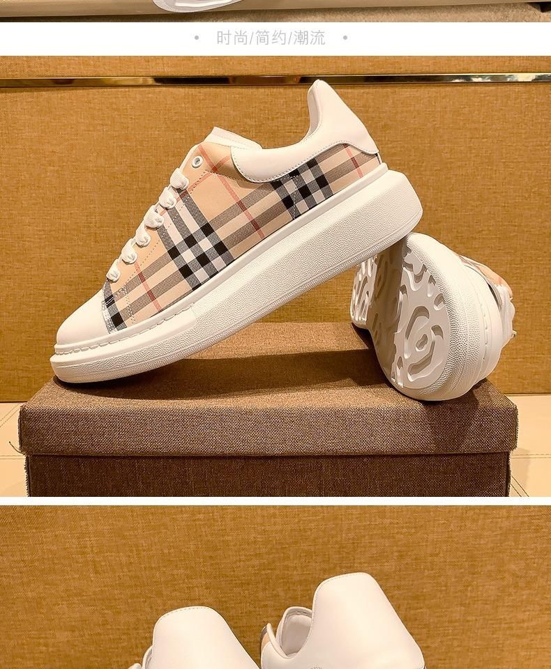 麦昆小白鞋男女情侣鞋秋季新款经典格子百搭增高厚底系带板鞋卡其色38