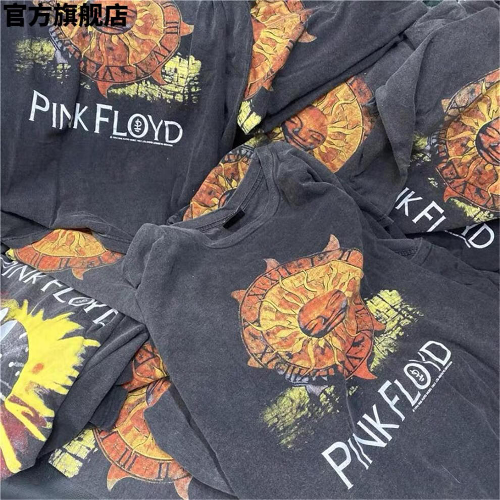 vintage pink floyd 太阳神水洗做旧复古t恤高街宽松比伯同款短袖潮牌