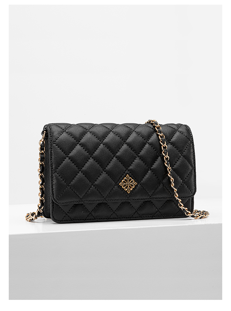 vh包包女包新款简约设计春夏时尚斜挎包链条单肩包菱格腋下包米白玫瑰