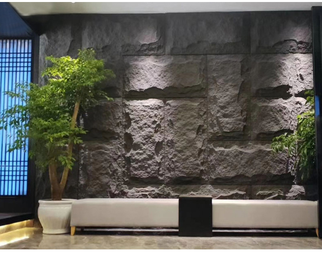 pu文化石轻质石皮背景墙装饰文化砖聚氨酯客厅仿真蘑菇石外墙砖 黑色