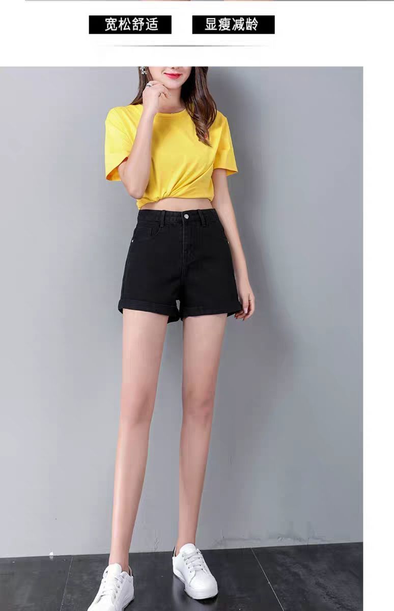 白色牛仔短裤女夏新款韩版高腰显瘦宽松黑色大码热裤阔腿裤潮6月19日