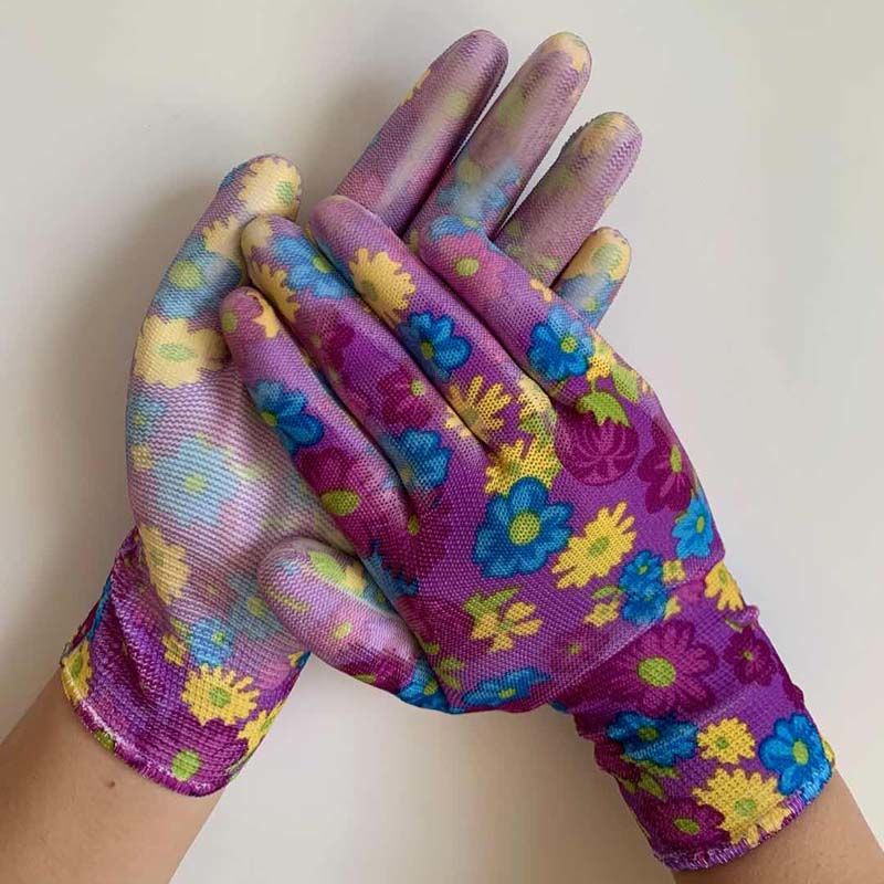 橡胶手套劳保耐磨花色涂掌带胶手套薄款pu尼龙防晒手套女工作干活绿