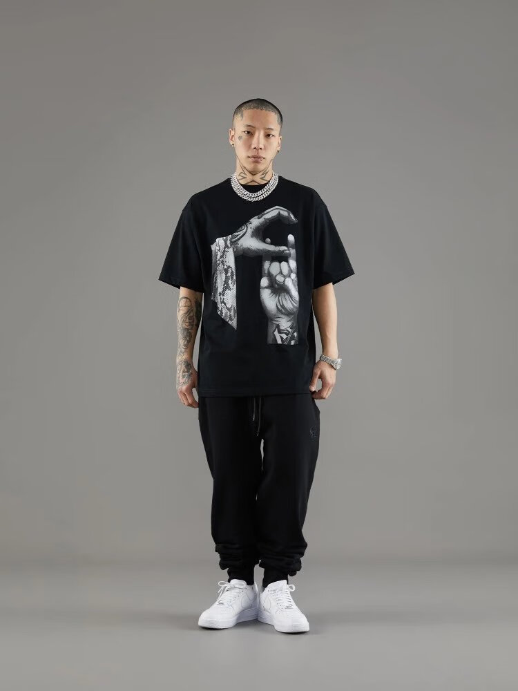 【京选品质】couple hunnid谢帝ch蛇纹系列手势印花短袖街头宽松t恤