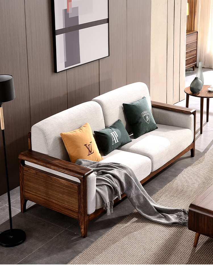 乌金木沙发极简沙发简约现代原木客厅家具北欧全实木布艺123沙发组合