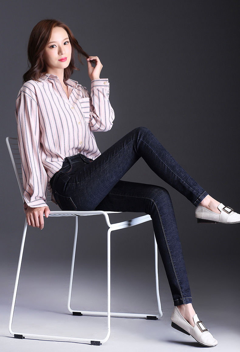 女装新款九分长裤弹力牛仔裤女小脚裤秋季高腰修身铅笔裤大码女士长裤