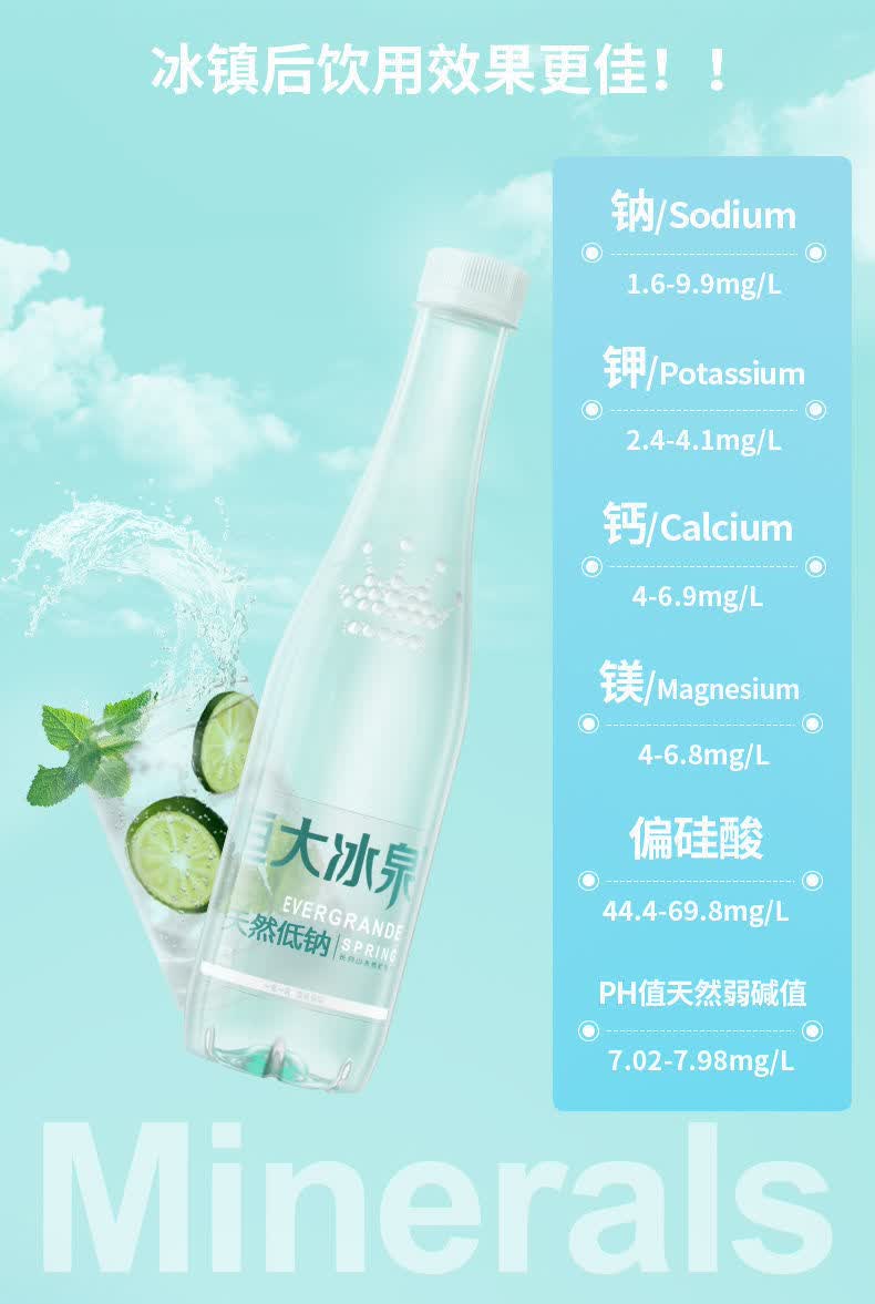 恒大冰泉弱碱性矿泉水500ml24瓶2箱48瓶纯净水活矿泉350ml48瓶共2箱