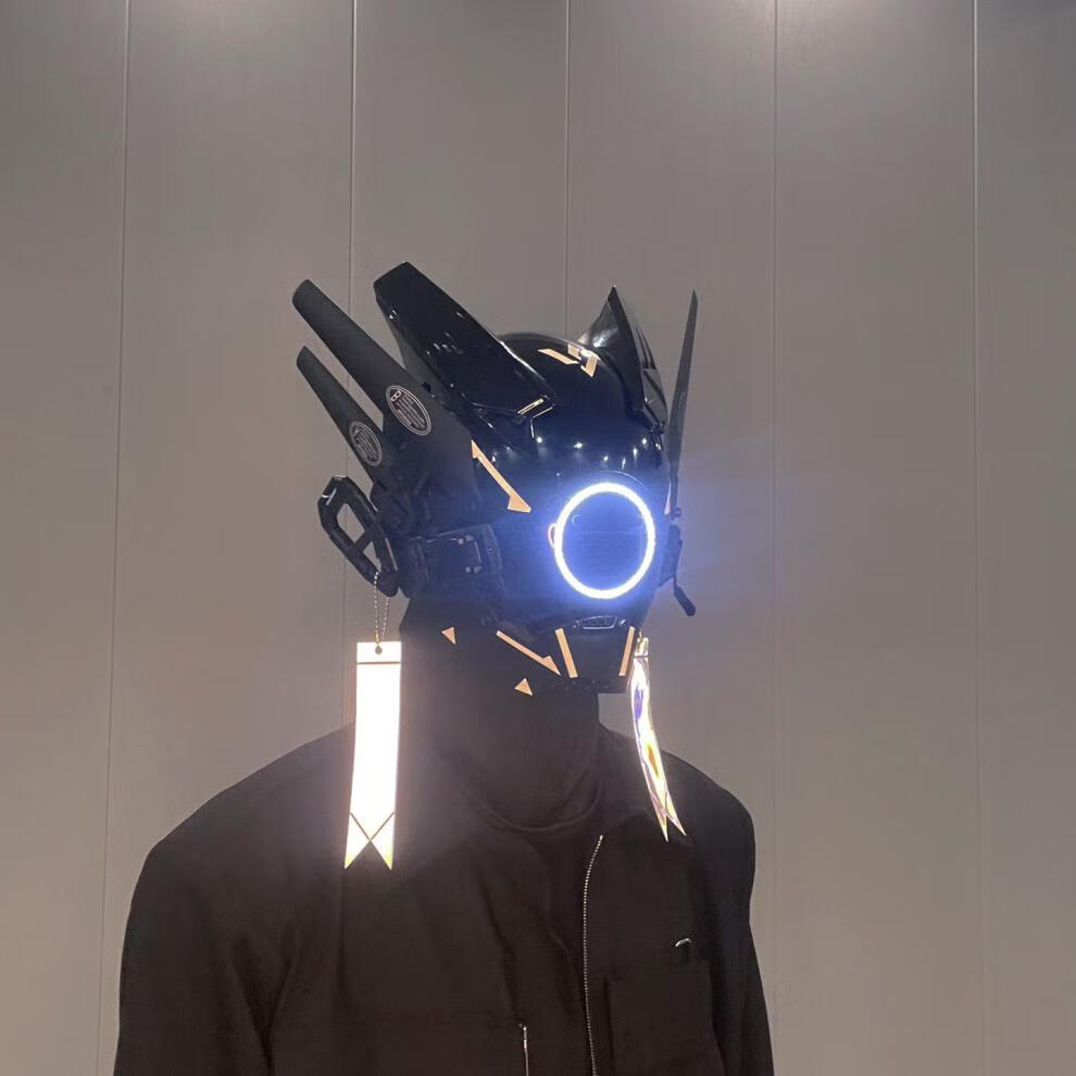 赛博朋克骑行头盔 赛博朋克面具铁血战士头盔面罩机能风科技感全脸