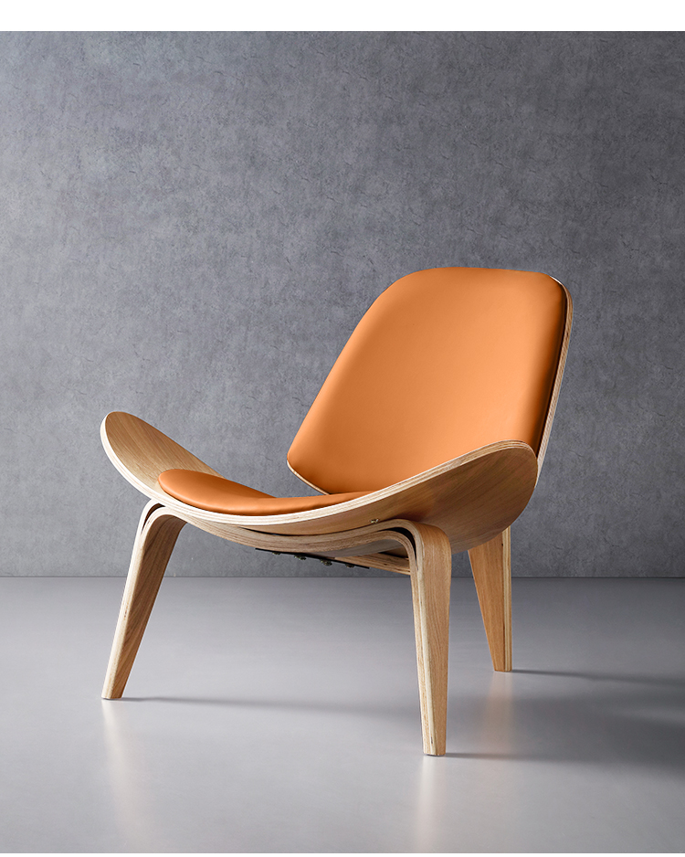 柏赢居 艺术实木休闲网红简约沙发椅子设计师阳台单人真皮微笑飞机