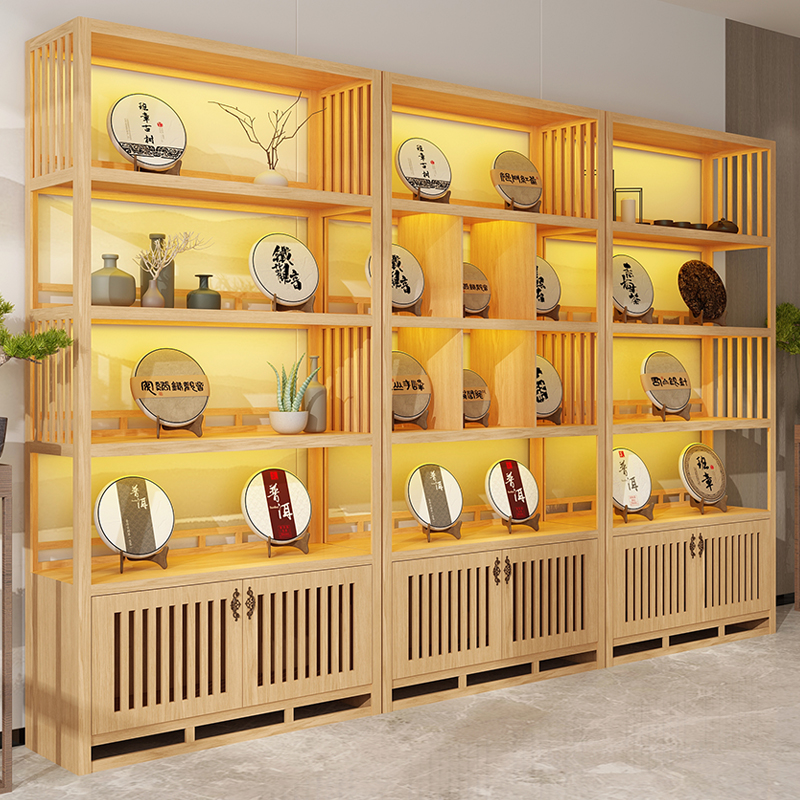 2022新 款吉安达展柜木质 中式多宝阁置物架松木茶叶茶室陈列柜瓷器