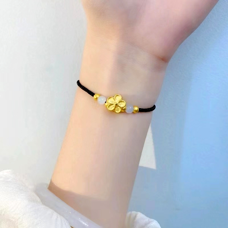 手链女足金999樱花转运珠手串编织手绳七夕送女友 【红绳】足金小桃花