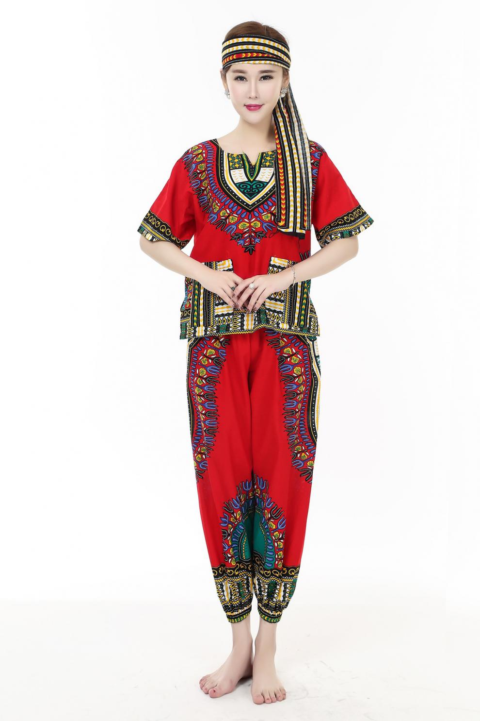 非洲鼓表演服装舞蹈演出服泰国东南亚风情印花民族风鼓儿童服 白色