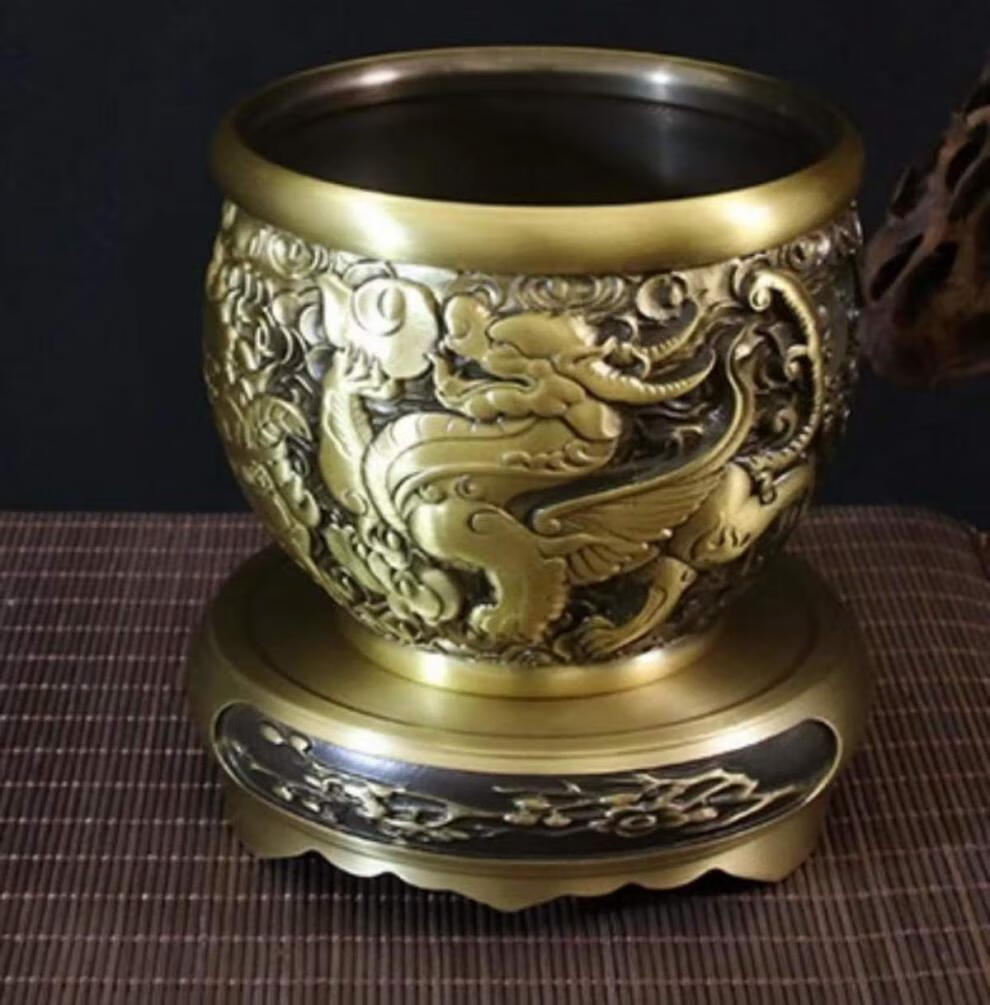 领现金旗舰店全黄铜貔貅缸全铜缸创意烟灰缸桌面缸仿古缸摆件匠帅貔貅