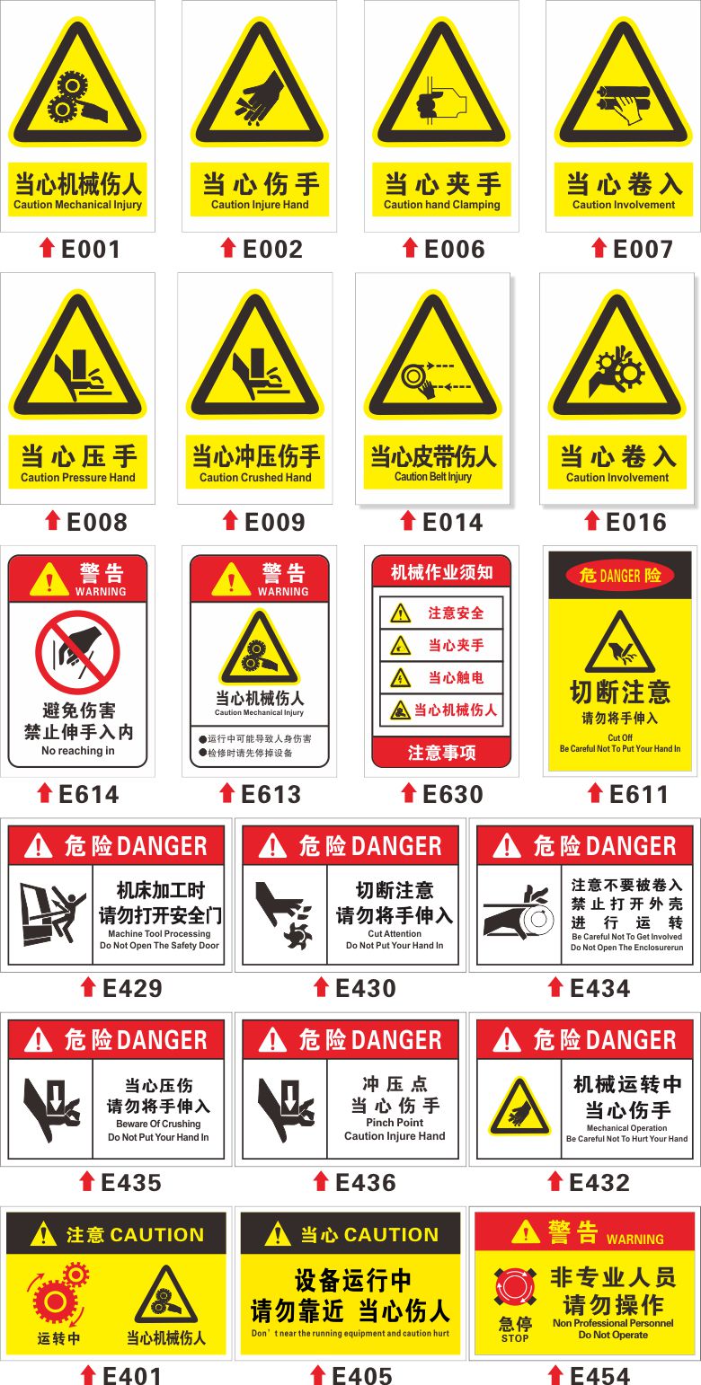 当心机械伤人安全警示标志牌当工厂生产车间心伤手卷入机械作业提示牌