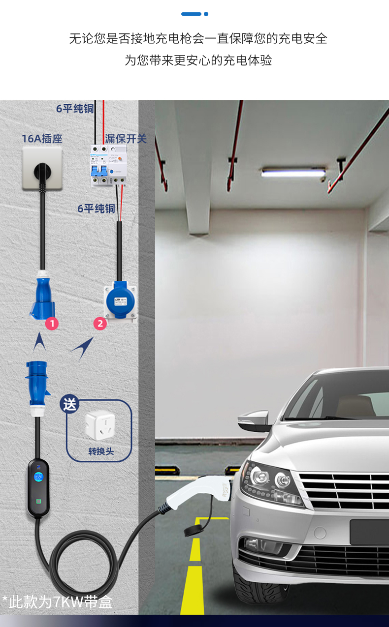 新能源电动汽车充电器7kw快充北汽比亚迪特斯拉家用智能免接地款定制5