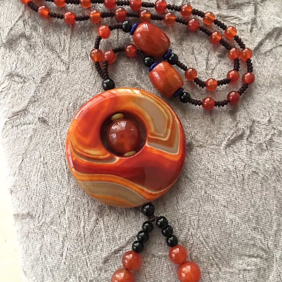 灵月阁60天然南红玛瑙同心圆同款毛衣链吊坠女士款春秋项链玉坠挂件