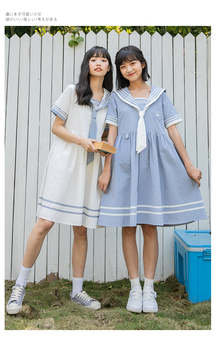 禹洛海军风连衣裙少女生尔给学院风少女日系海军风连衣裙闺蜜装水手服
