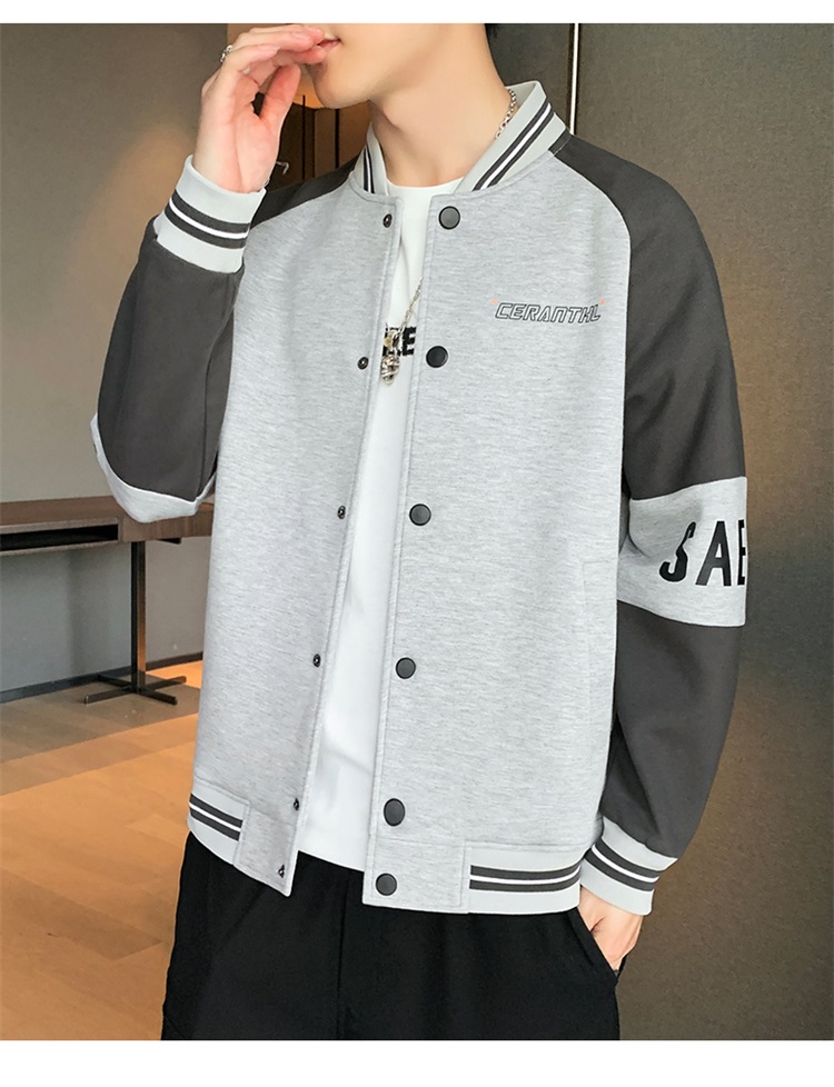 日系棒球服男秋冬宽松夹克男棉服潮流休闲撞色字母棒球外套 牛仔兰 xl