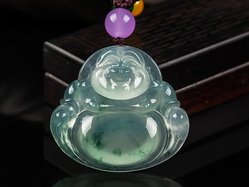 言和诺缅甸翡翠冰种玉佛吊坠飘花阳绿笑佛飘绿弥勒佛玉坠大肚佛挂件女