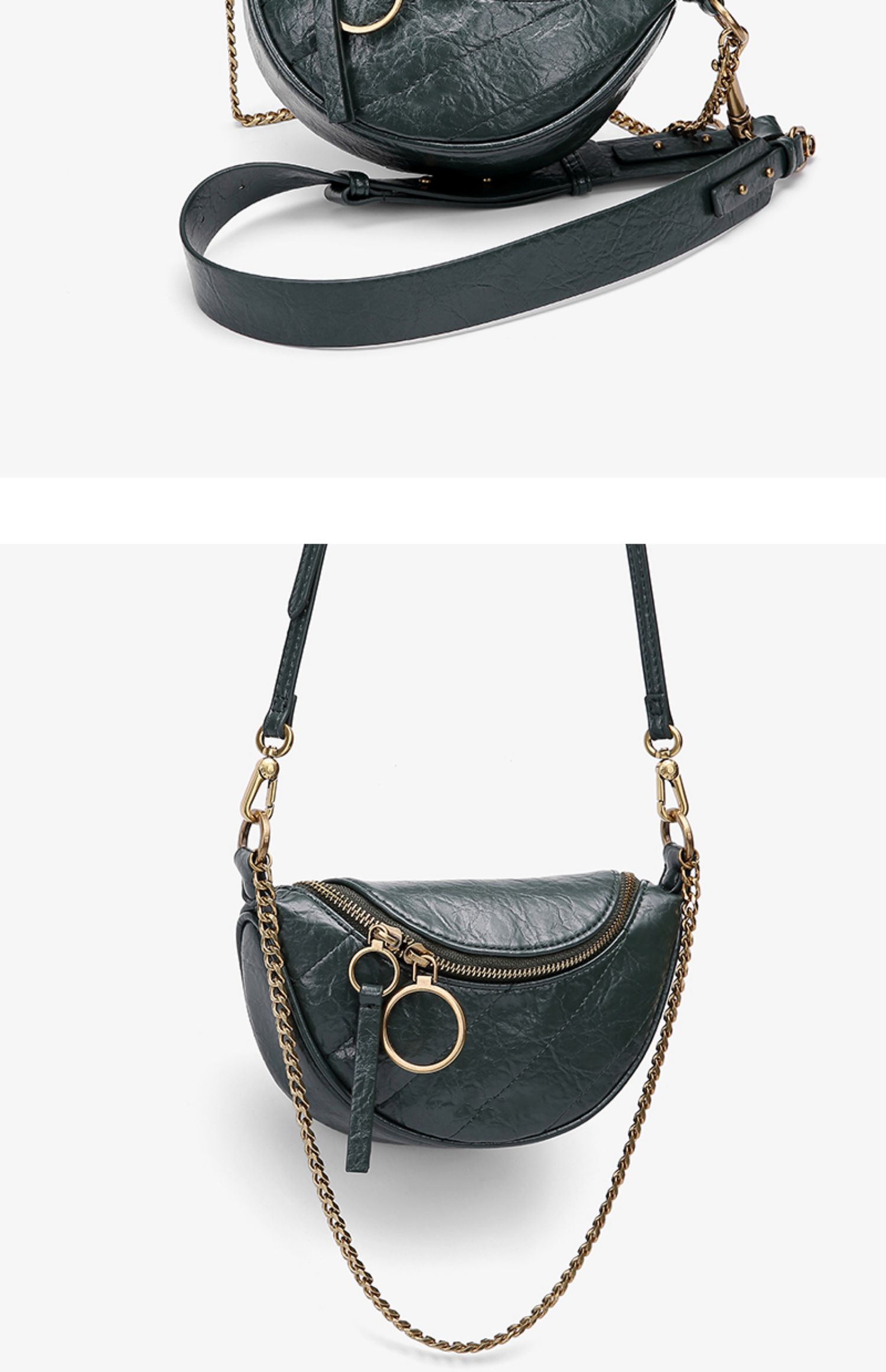 ck小女神官网腰包褶皱链条包水饺形手提斜挎轻奢潮流女包礼物 深绿色