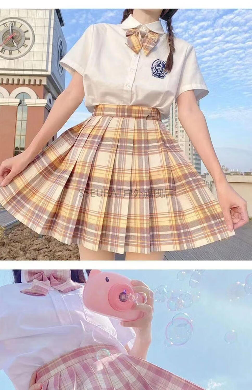 jk制服儿童 柠檬海盐jk制服裙全套正版原创学生格裙学院风短裙夏季