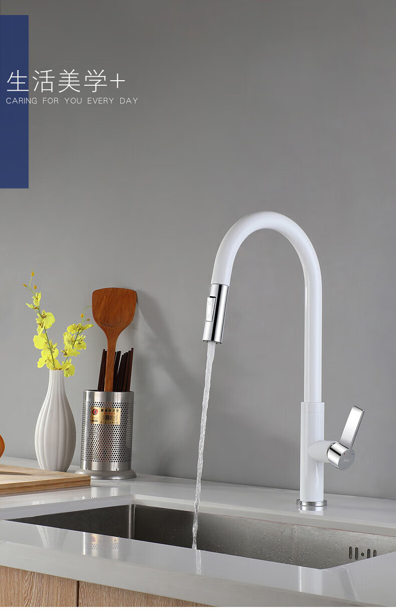 乐家卫浴roca厨房龙头全铜冷热旋转抽拉多功能水槽洗菜盆水龙头 电镀