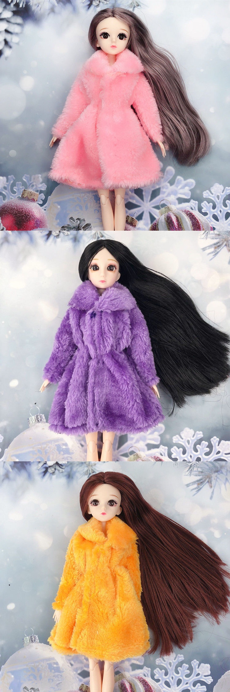 新品30厘米芭比娃娃穿的服棉服长款大衣心怡可儿6分娃穿绒毛服装【不