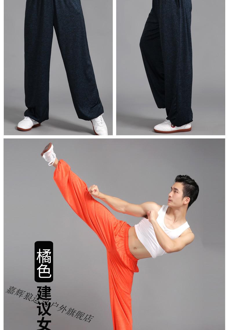 牛奶丝太极裤男太极拳太极服裤女练功裤防蚊武术灯笼裤束脚春夏季黑