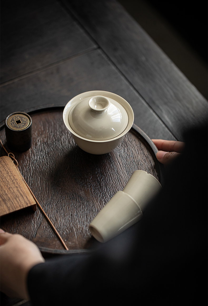 草木灰盖碗简约仿宋素雅泡茶碗功夫茶具陶瓷敬茶碗泡茶杯草木灰空灵