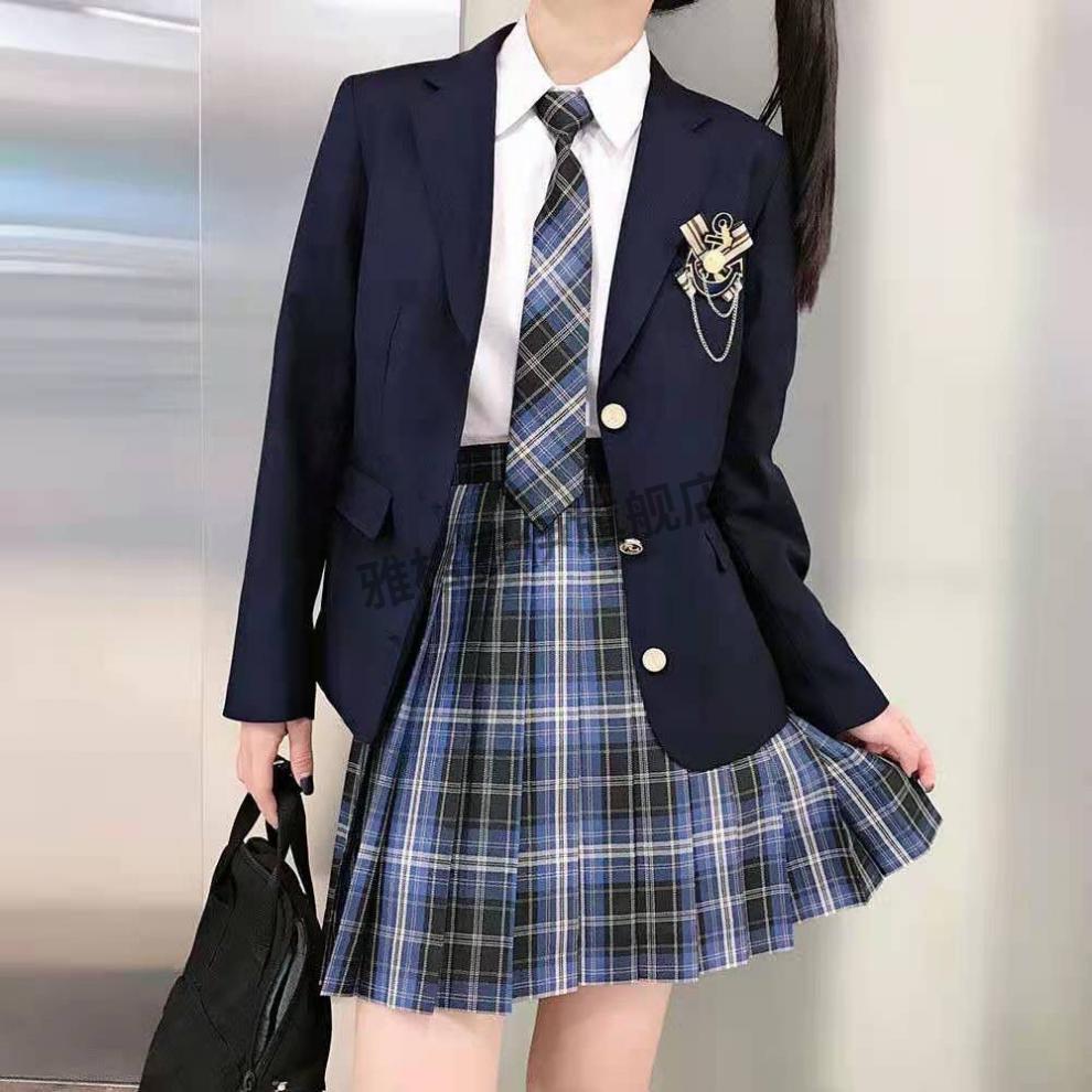 jk制服秋冬季套装烟灰jk半身裙秋冬初高中生学院风衬衫西装外套格子